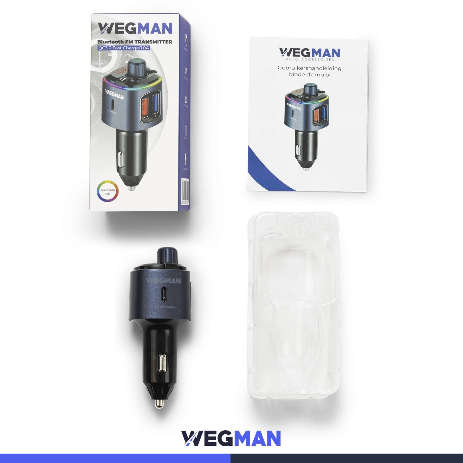 Wegman Bluetooth FM Transmitter - Carkit - Autolader USB C