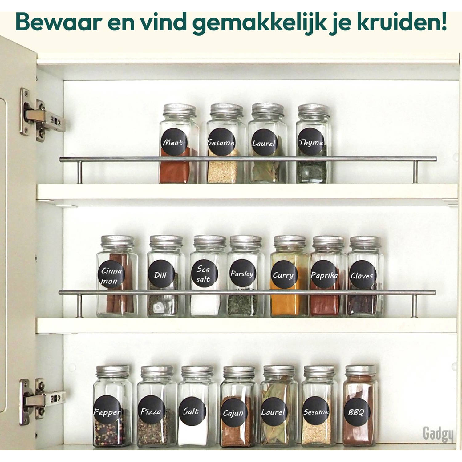 24 Glazen Kruidenpotjes Set met Strooideksel - Kruidenstrooier - incl. Labels Krijtstift Trechter en Borstel Blokker