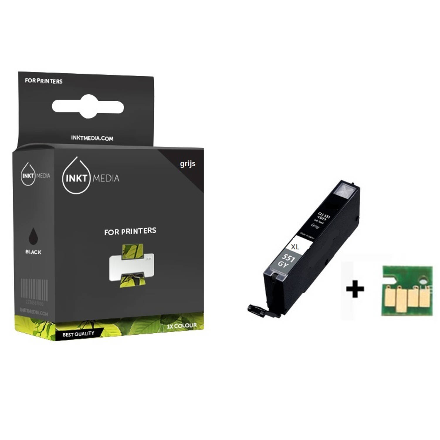 Inktmedia® - Inktcartridge - Geschikt Canon CLI-551GY XL inktcartridge Grijs MET CHIP - Cartridge met Inkt