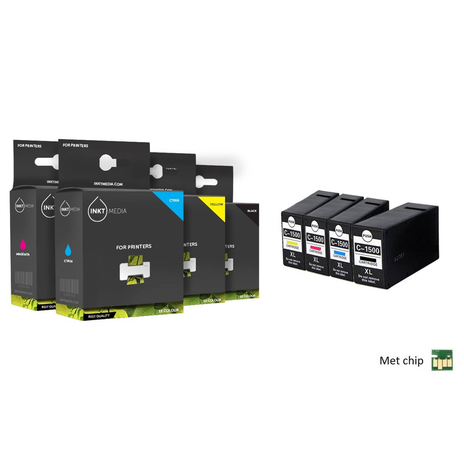 Inktmedia® - Geschikt Set Canon PGI-1500XL BK C M Y multi pack zwart, cyaan, magenta, geel hoge capaciteit