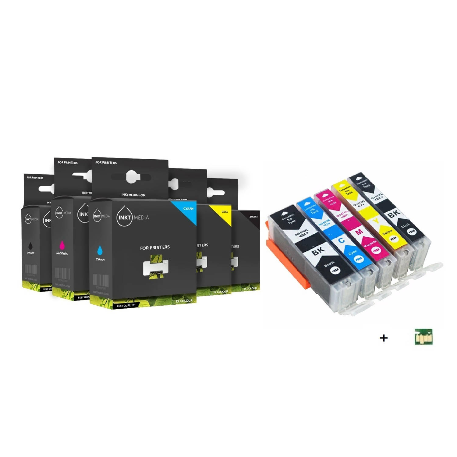 Inktmedia® - Geschikt Canon PGI-580BK Cli-581 XXL serie 5 cartridges MET CHIP complete set