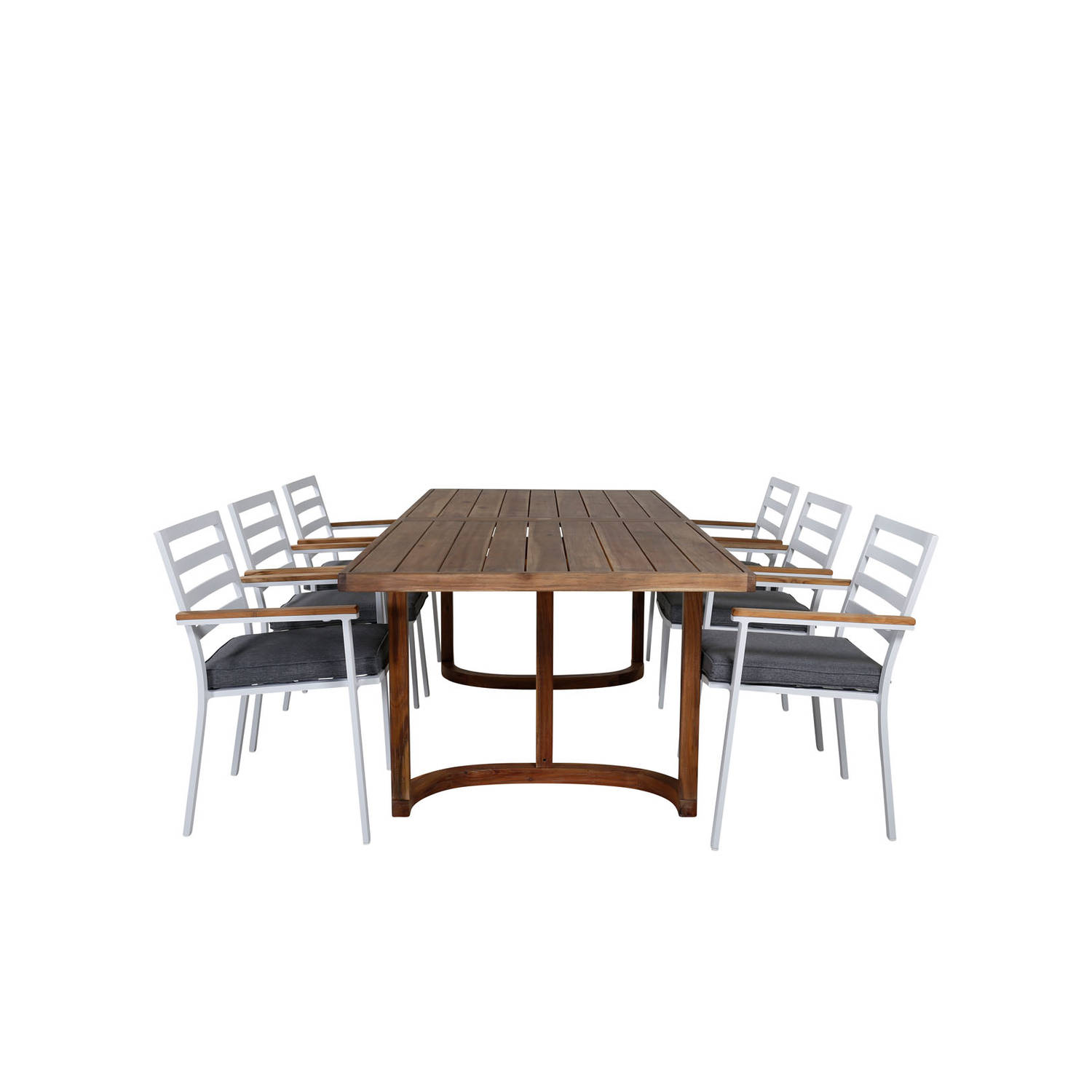 Erica tuinmeubelset tafel 100x214cm en 6 stoel Brasilia wit, naturel.