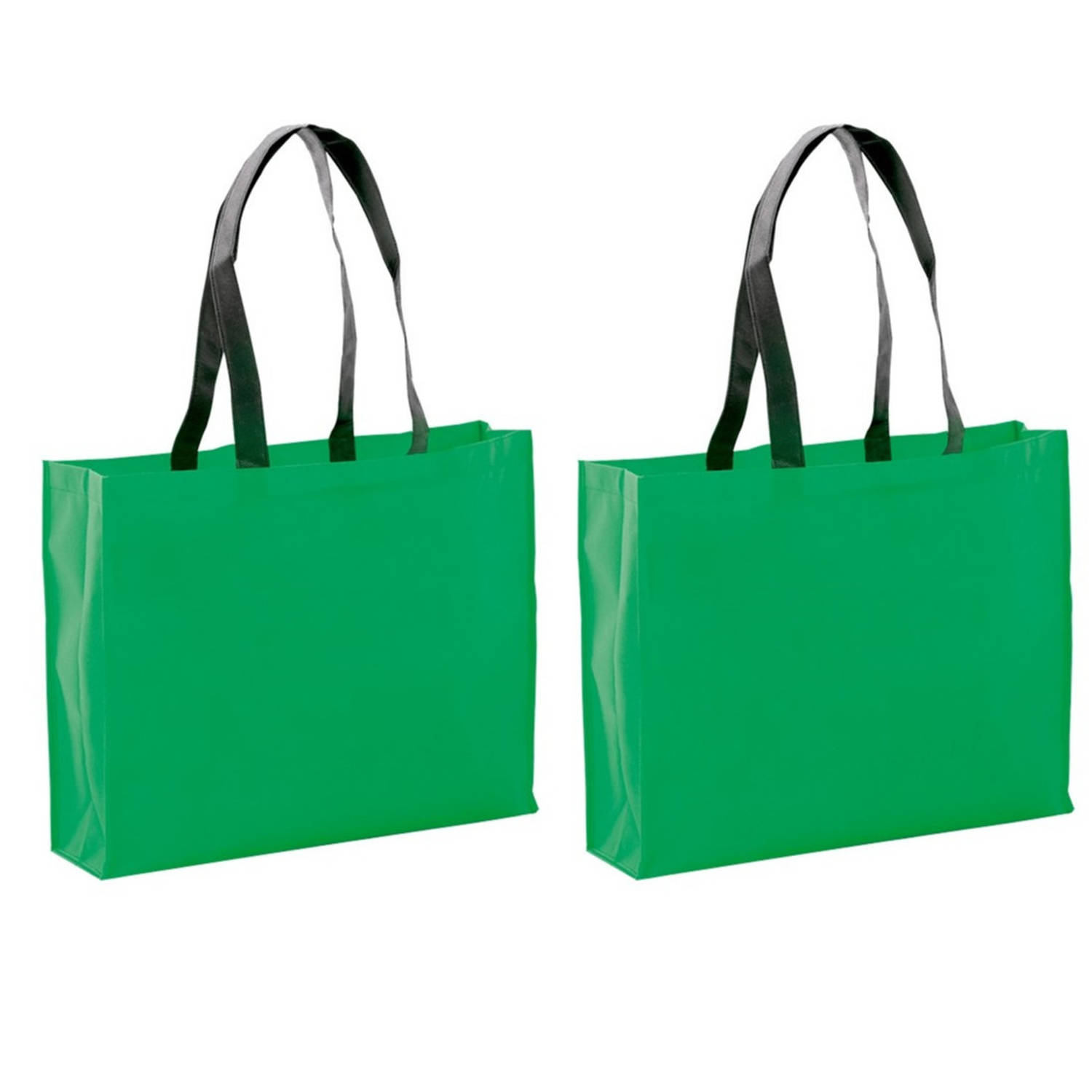 2x Stuks Draagtassen-schoudertassen-boodschappentassen In De Kleur Groen 40 X 32 X 11 Cm Boodschappe