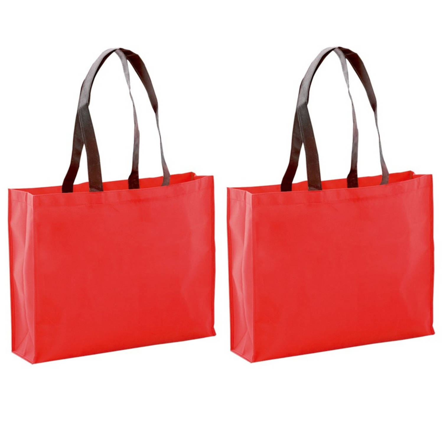2x Stuks Draagtassen-schoudertassen-boodschappentassen In De Kleur Rood 40 X 32 X 11 Cm Boodschappen