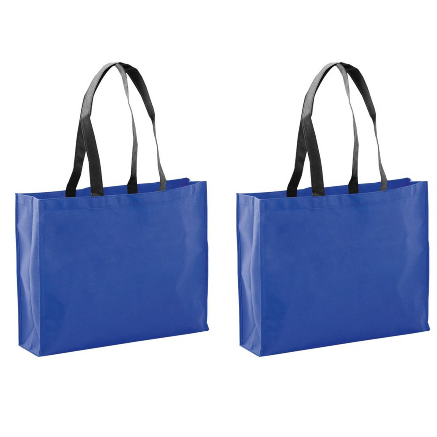 2x Stuks Draagtassen-schoudertassen-boodschappentassen In De Kleur Blauw 40 X 32 X 11 Cm Boodschappe
