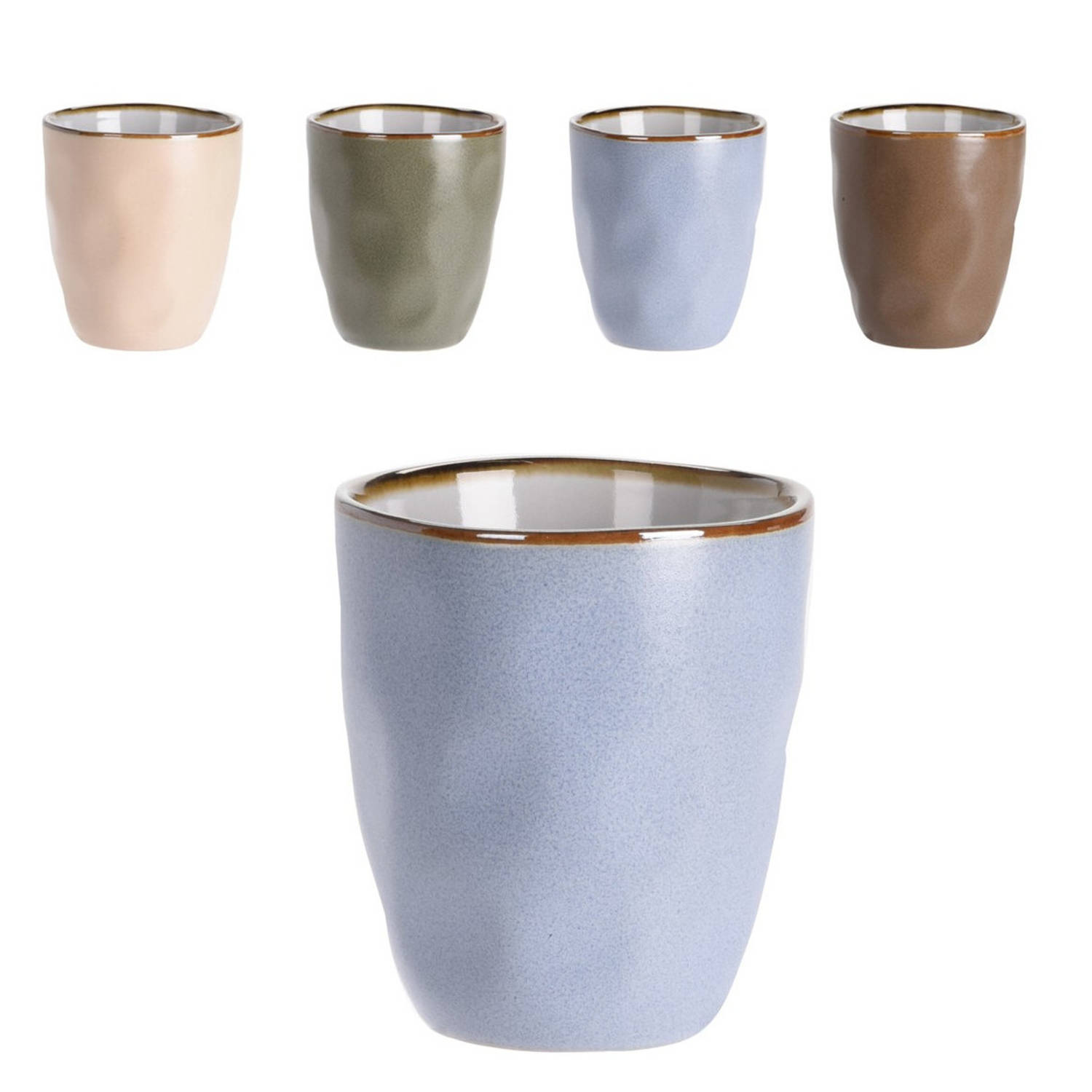 Set van 4x stuks luxe gekleurde stoneware bekers/koffiekopjes 280 ml - Kopjes/koffiebekers