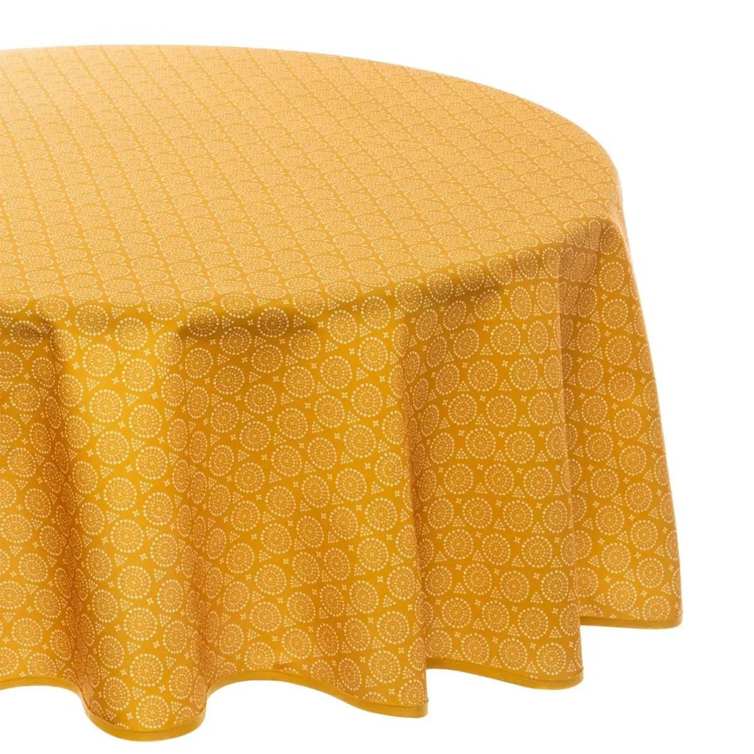 Tafelkleed van polyester rond diameter 180 cm - etnisch print oker geel - Eettafel tafellakens