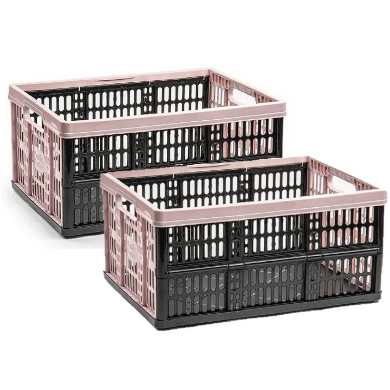 Forte Plastics 2x stuks boodschappen kratten opvouwbaar zwart/roze 48 35 x 24 cm - Boodschappenkratten | Blokker