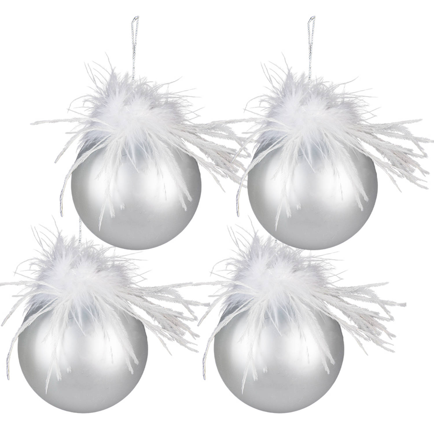Clayre & Eef Kerstbal Ø 10 cm Zilverkleurig Wit Glas Kerstdecoratie Zilverkleurig Kerstdecoratie