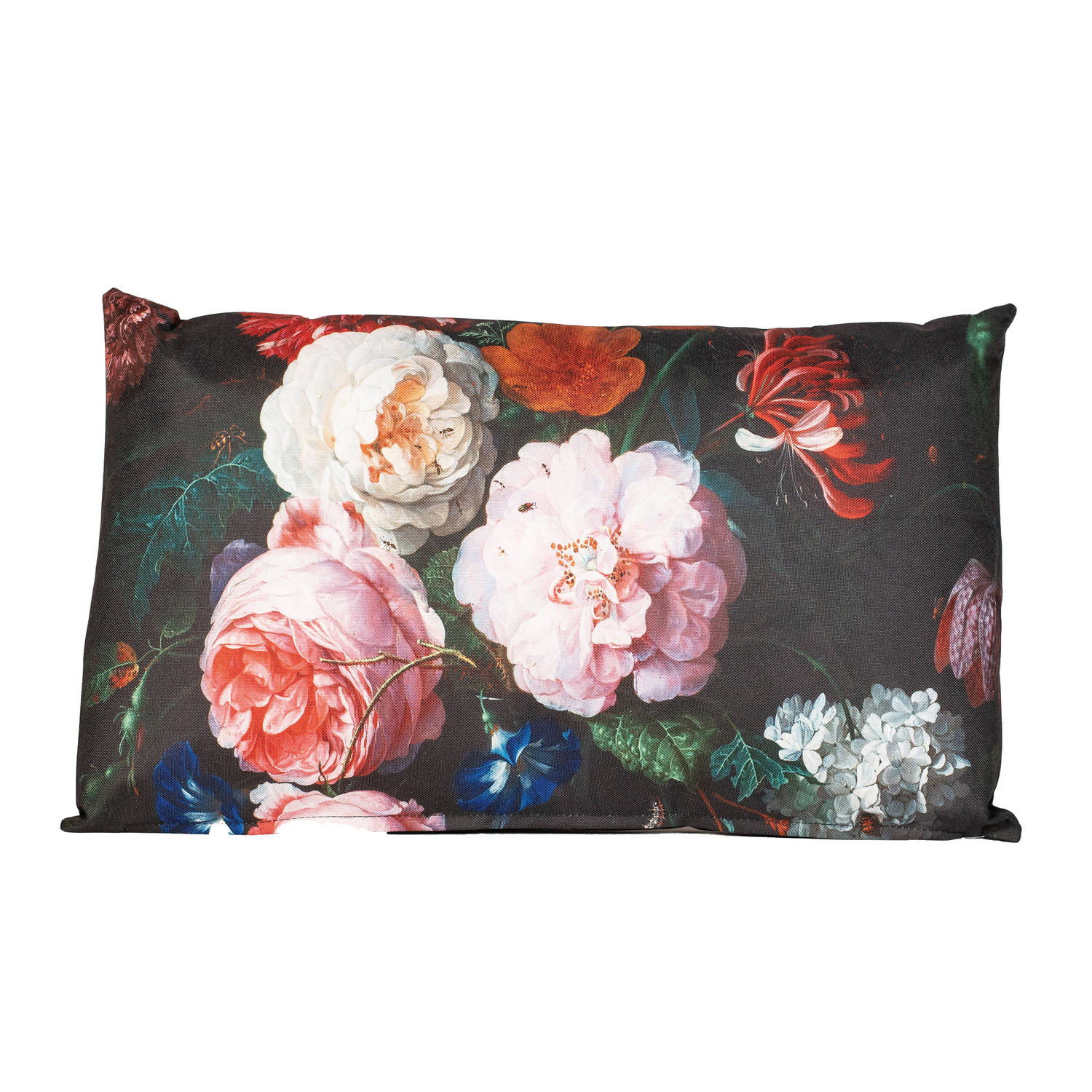 Anna's collection buitenkussen bloem - Zwart/roze - 30 x 50 cm - Sierkussens