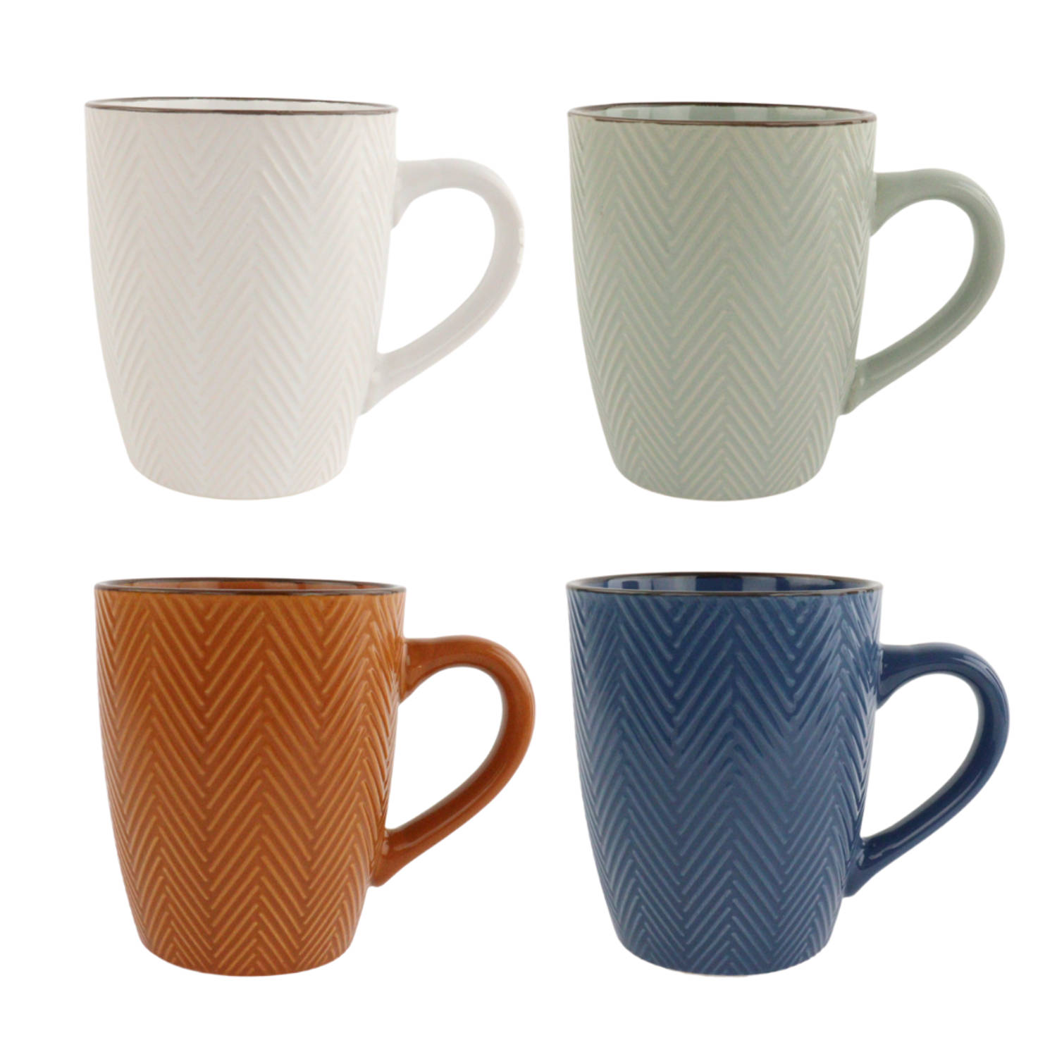 OTIX Koffiekopjes - met Oor - Koffietassen - Set van 4 - Verschillende kleuren - Aardewerk - 370 ml - HEATHER