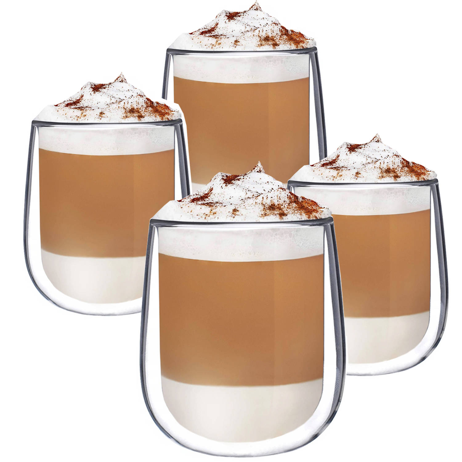 Luxe Dubbelwandige Koffieglazen - Theeglazen - Cappuccino Glazen - Theeglazen Dubbelwandig - 250ml set van 4