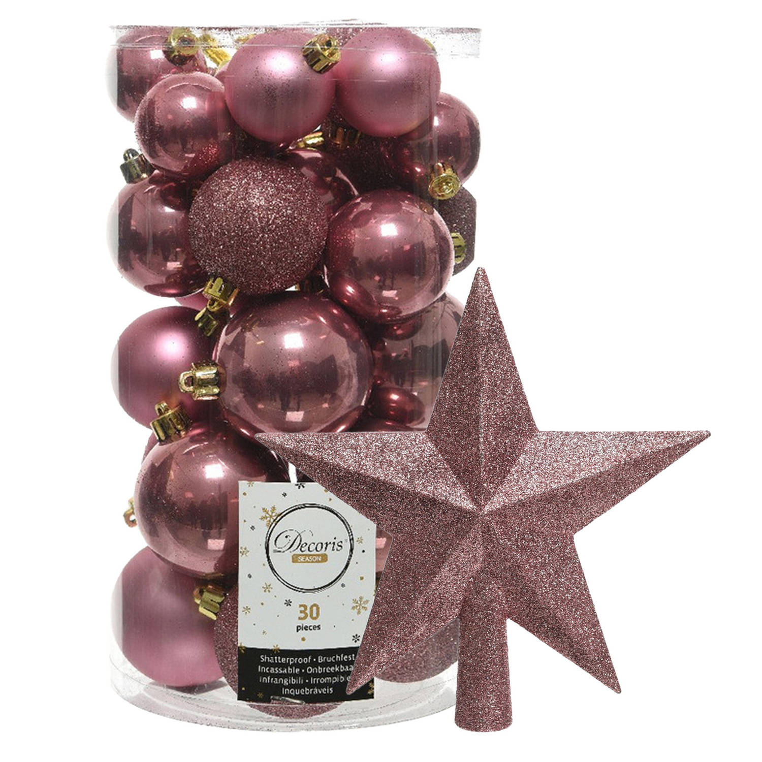 Fascinerend Elektropositief Duplicatie Decoris kerstballen 30x stuks - oud roze 4/5/6 cm kunststof  mat/glans/glitter mix en piek - Kerstbal | Blokker