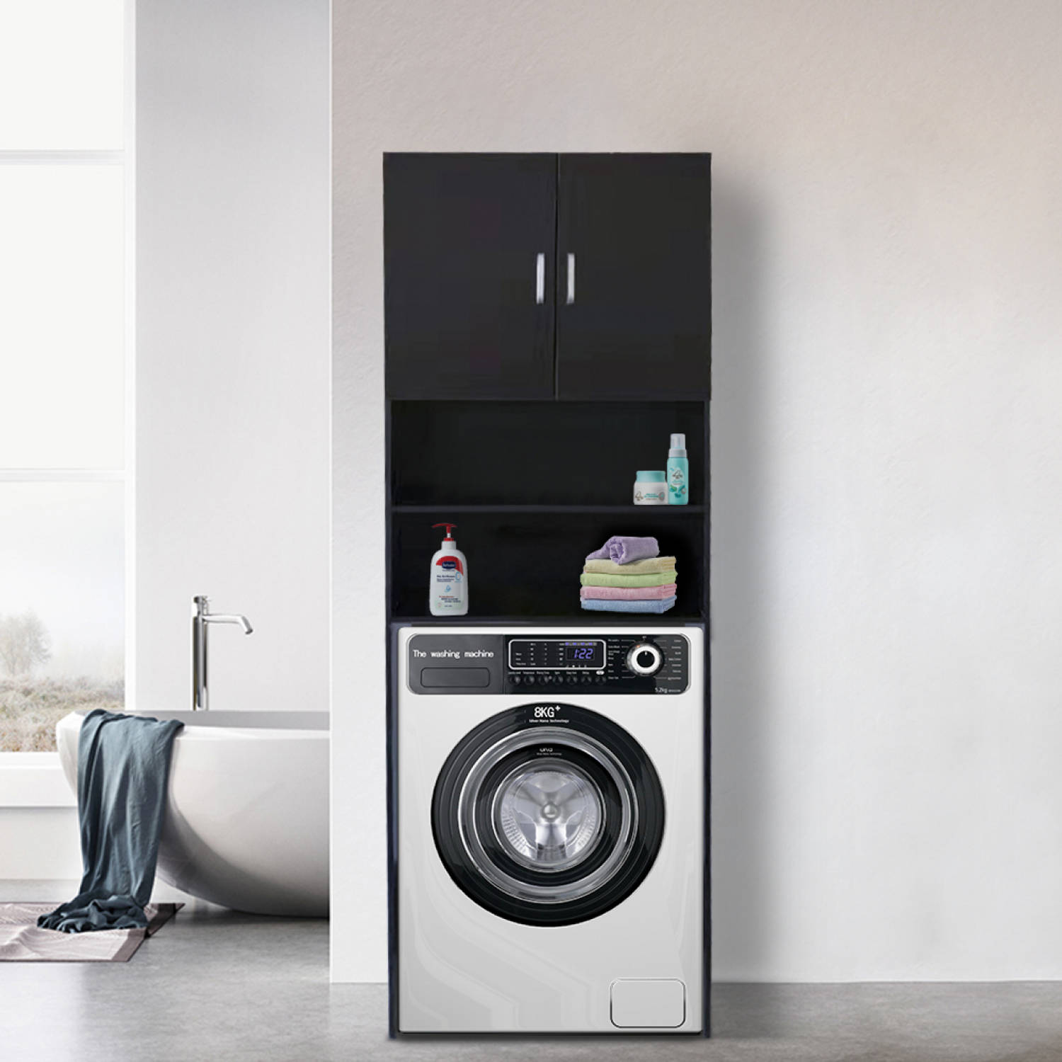 constant Wasserette Nu Wasmachine kast wasdroger ombouw meubel 190 cm zwart | Blokker