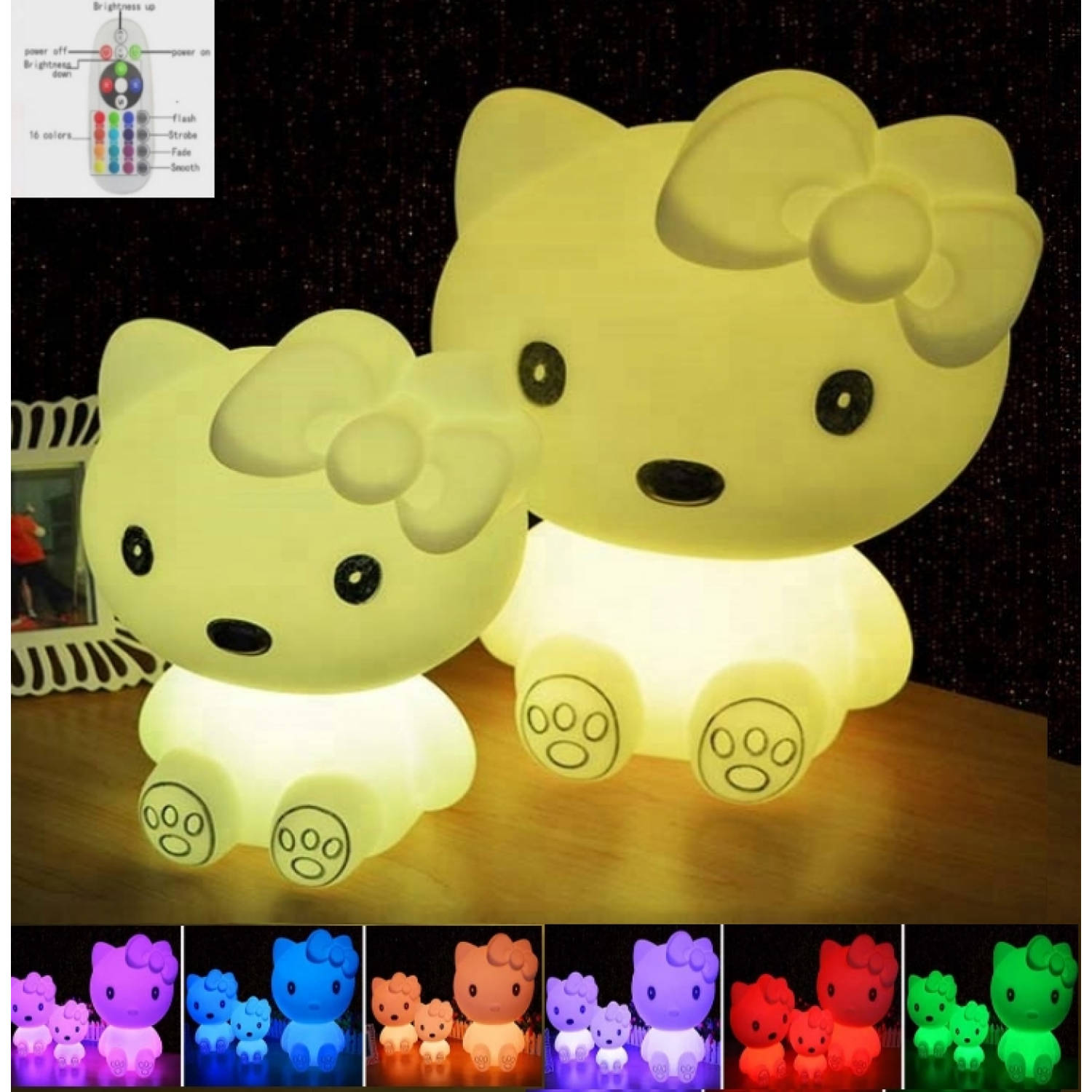 Nachtlamp tafellamp kitty poes - oplaadbaar met afstandbediening - 16 kleuren - 30 cm hoog