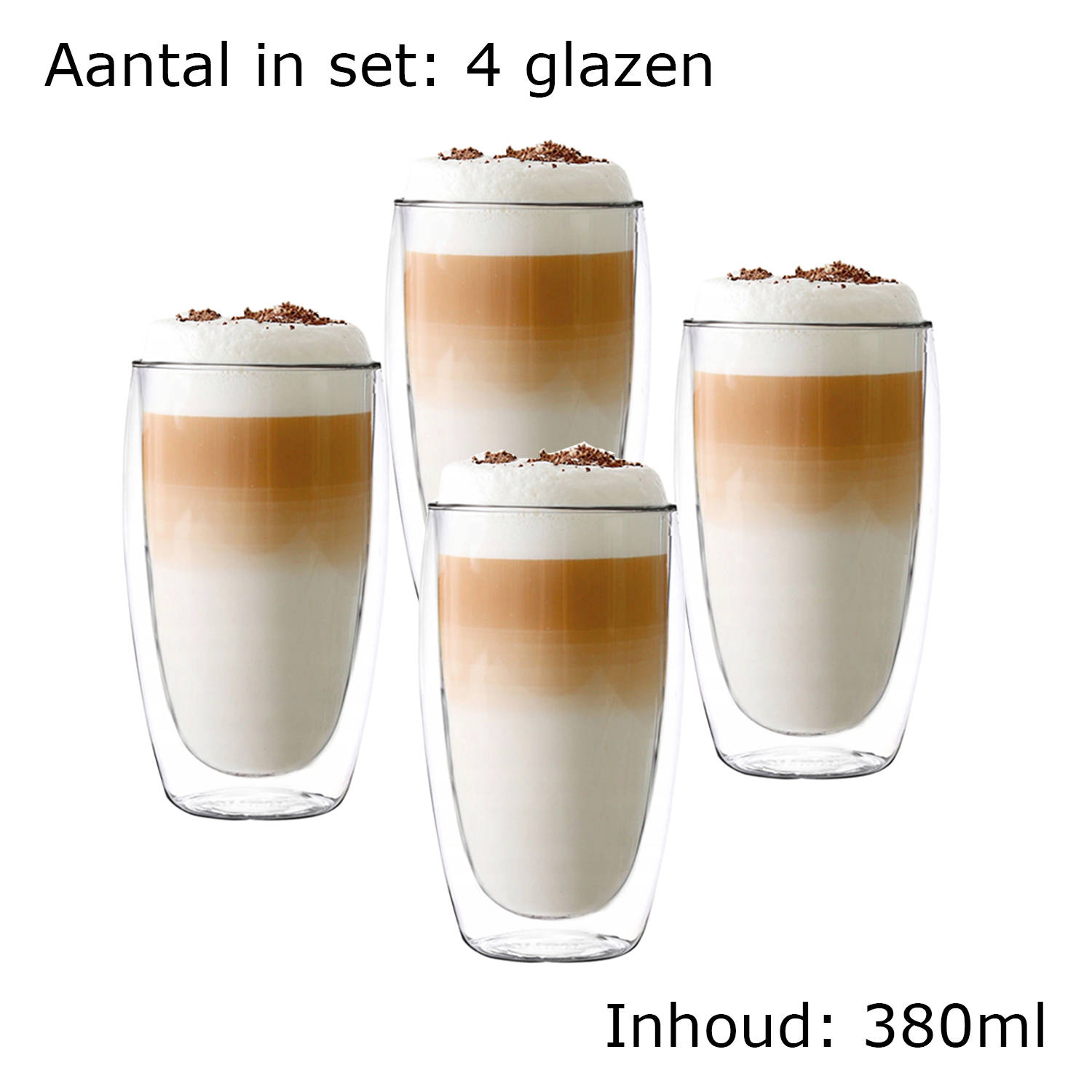 adopteren compileren concert Luxe Latte Macchiato Glazen Dubbelwandig - Koffieglazen - Cappuccino Glazen  Theeglas Dubbelwandig 380 ML - Set Van 4 | Blokker