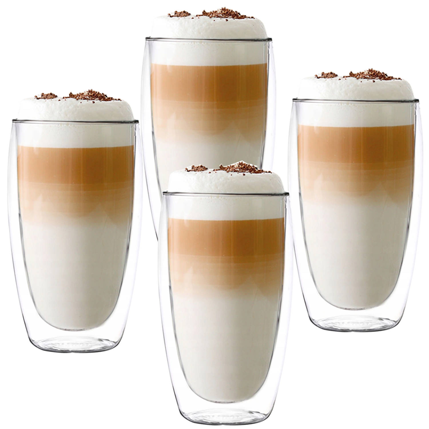 Luxe Latte Macchiato Glazen Dubbelwandig - Koffieglazen - Cappuccino Glazen Theeglas Dubbelwandig 380 ML - Set Van 4