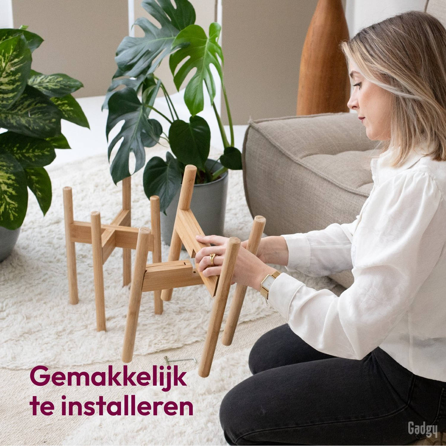 zacht Induceren Talloos Gadgy Bamboe Plantenstandaard - 2 st - Plantentafel - Plantenrekje voor  binnen - Uitschuifbaar - Hout - Ø 20 tot 30 cm | Blokker