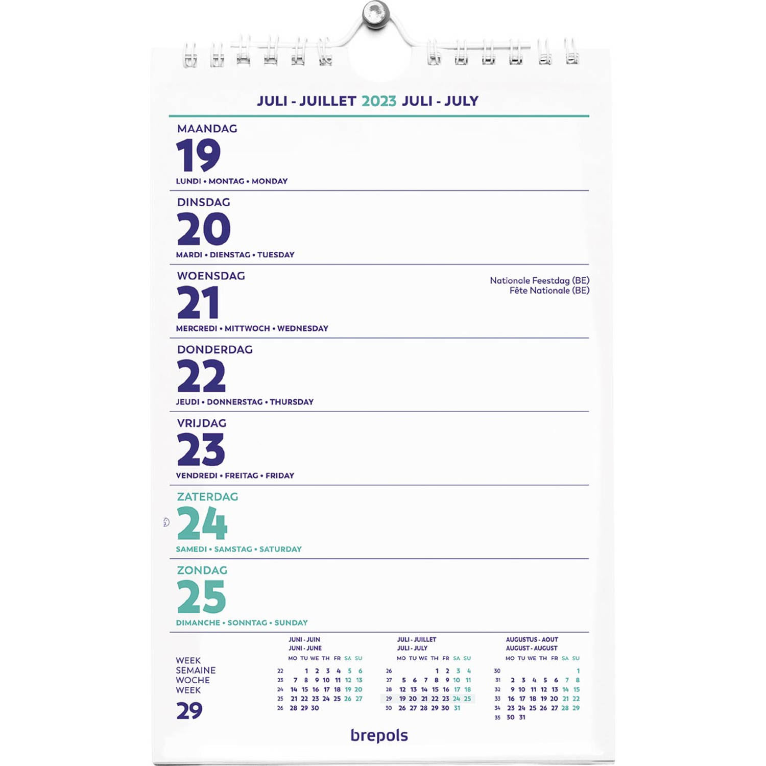 Brepols Wire-O Wand-week kalender, 4-talig, 2023