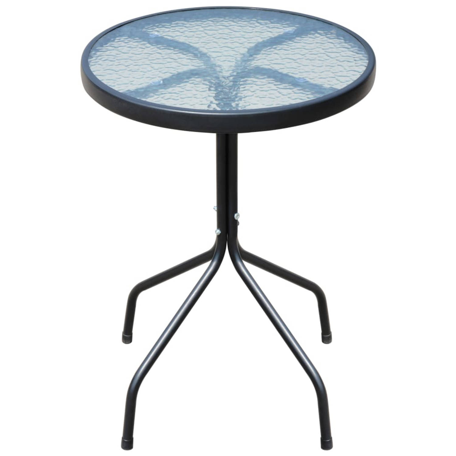 The Living Store Tuinset - Stalen frame - Geribbeld glazen tafelblad - Stapelbare stoelen - Zwart - 50x71 cm tafel - 51x66x88 cm stoel