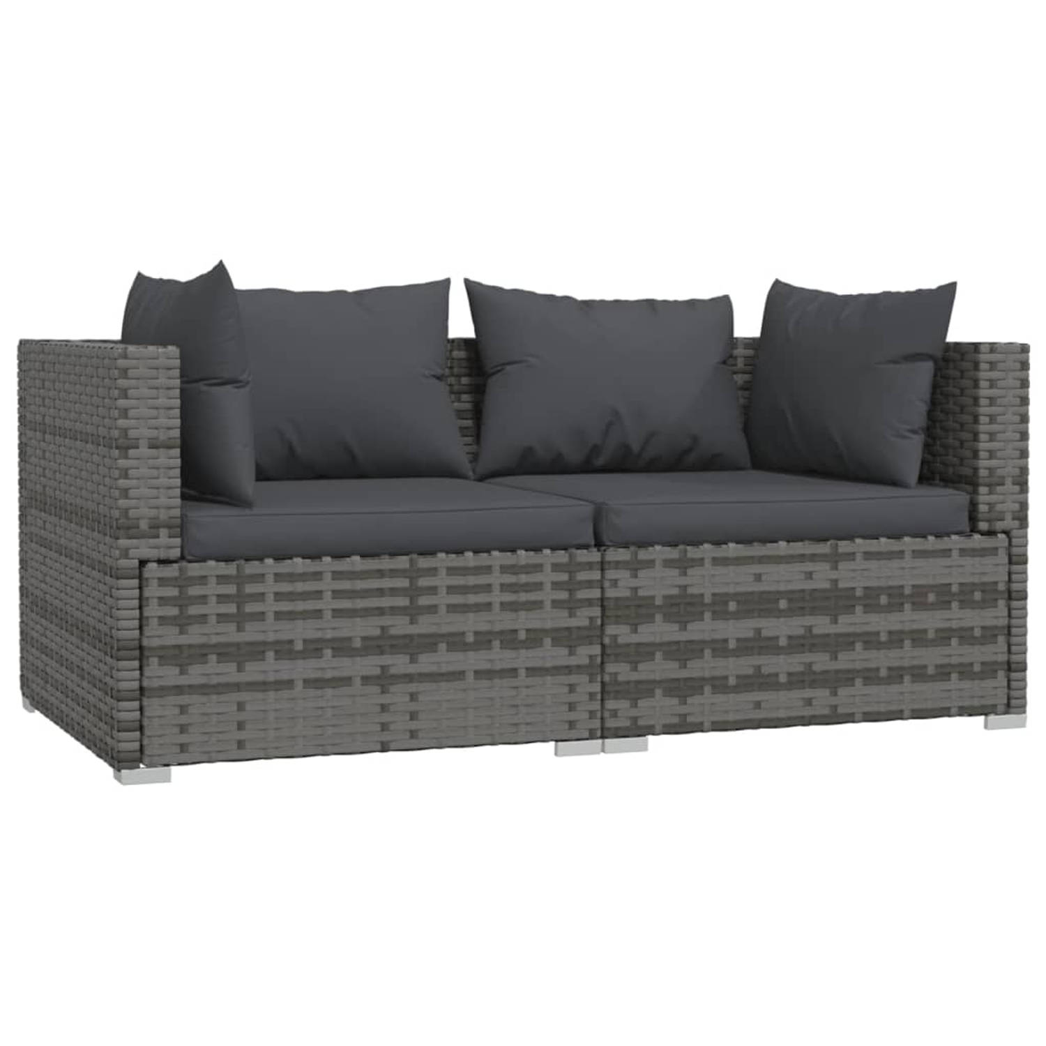 The Living Store Hoekbank - Grijs - PE-rattan - 140 x 70 x 60.5 cm - Inclusief kussens