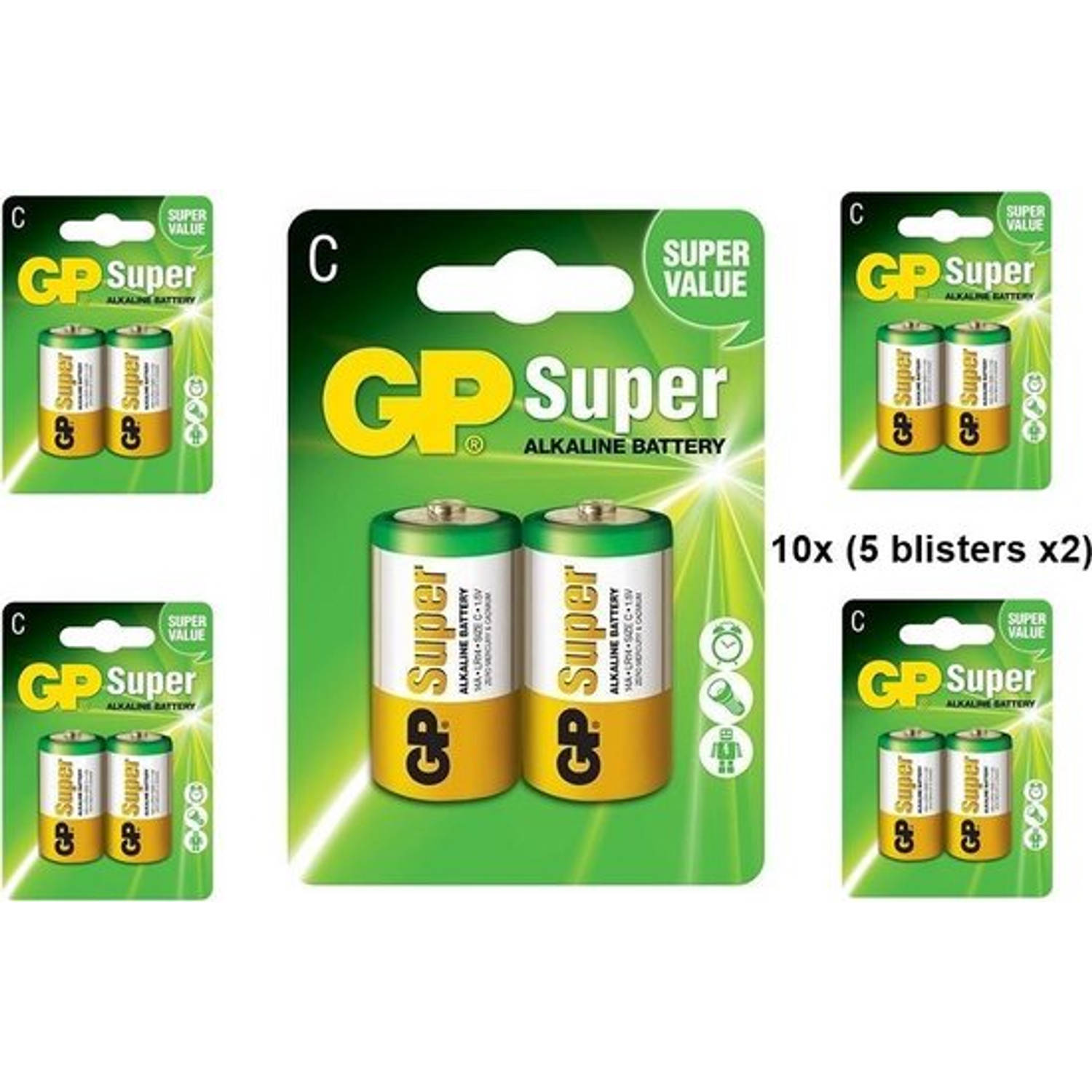 10 Stuks (5 Blisters a 2st) - GP LR14 R14 C-Cell Super Alkaline wegwerpbatterij