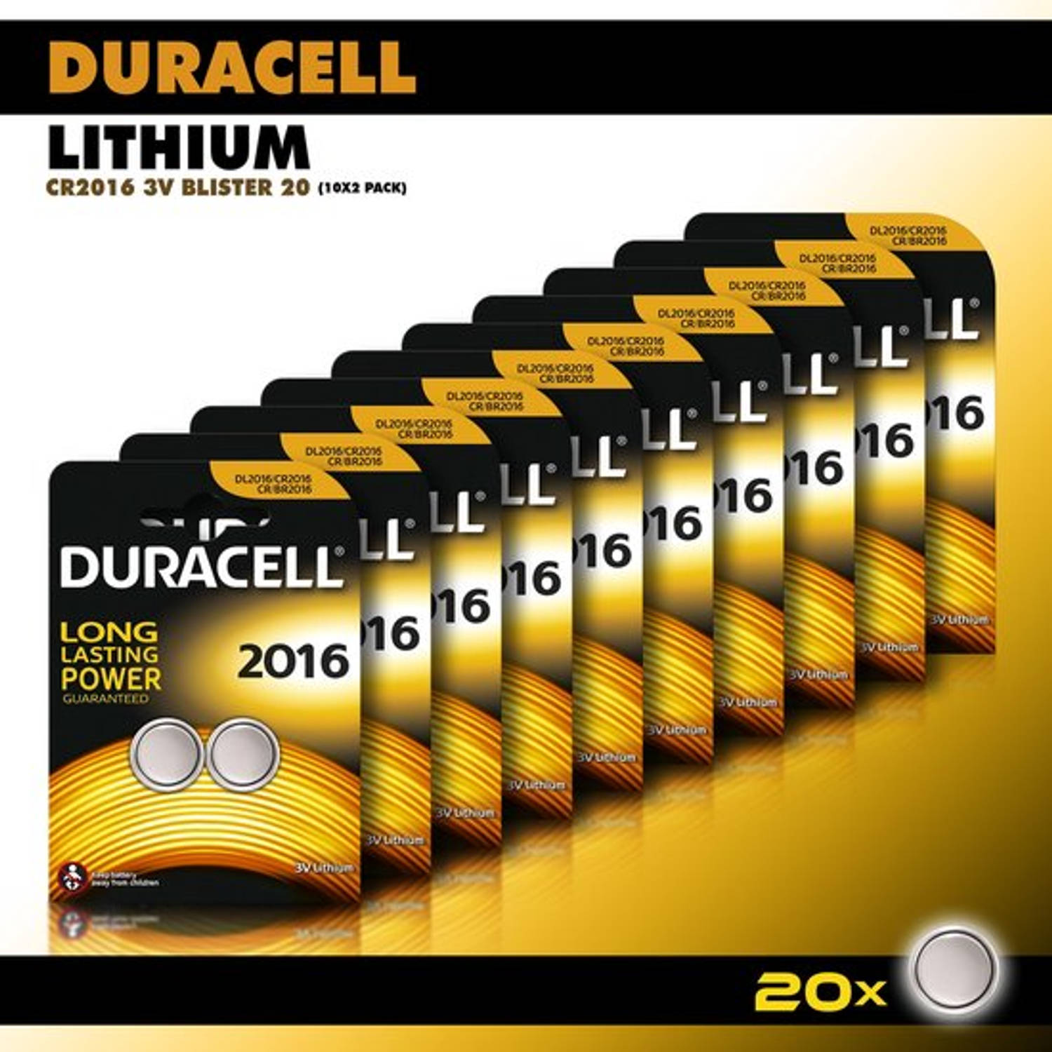 Duracell Knoopcel Lithium - CR2016 3V knoopcel batterijen - 90 mAh - voordeelverpakking - 20 stuks