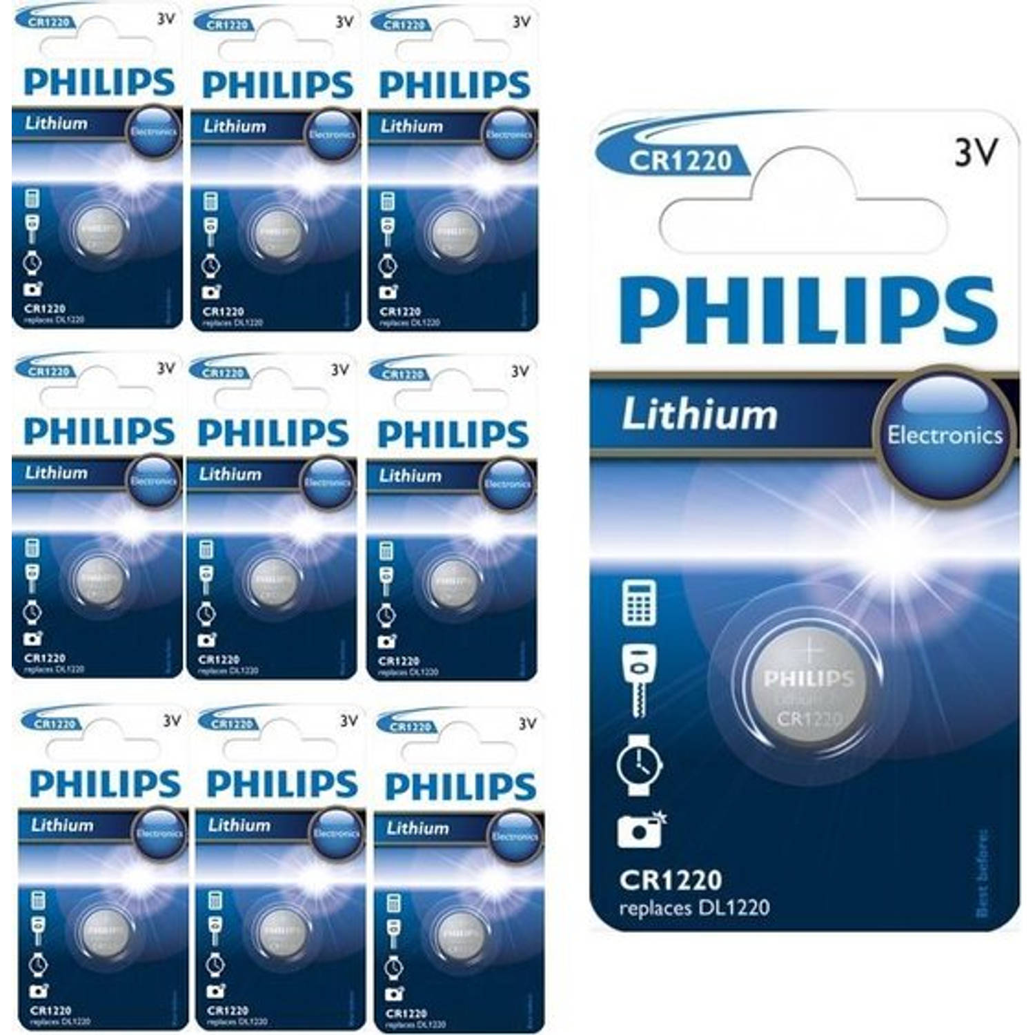 10 Stuks - Philips Cr1220 3v Lithium Knoopcelbatterij