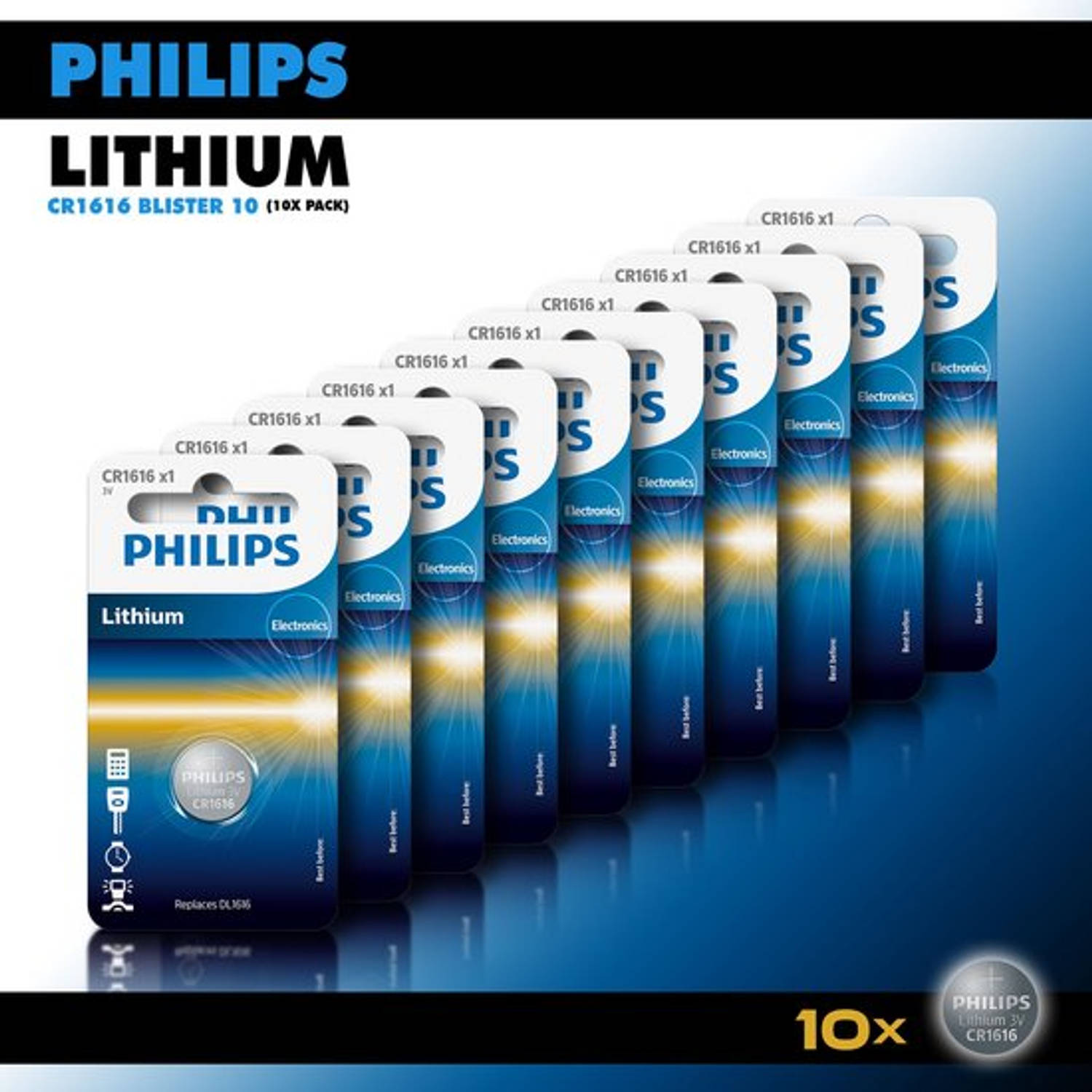 Philips Lithium Knoopcel batterijen CR1616 - Knoopcellen 50 mAh - CR1616 3V - 10 stuks