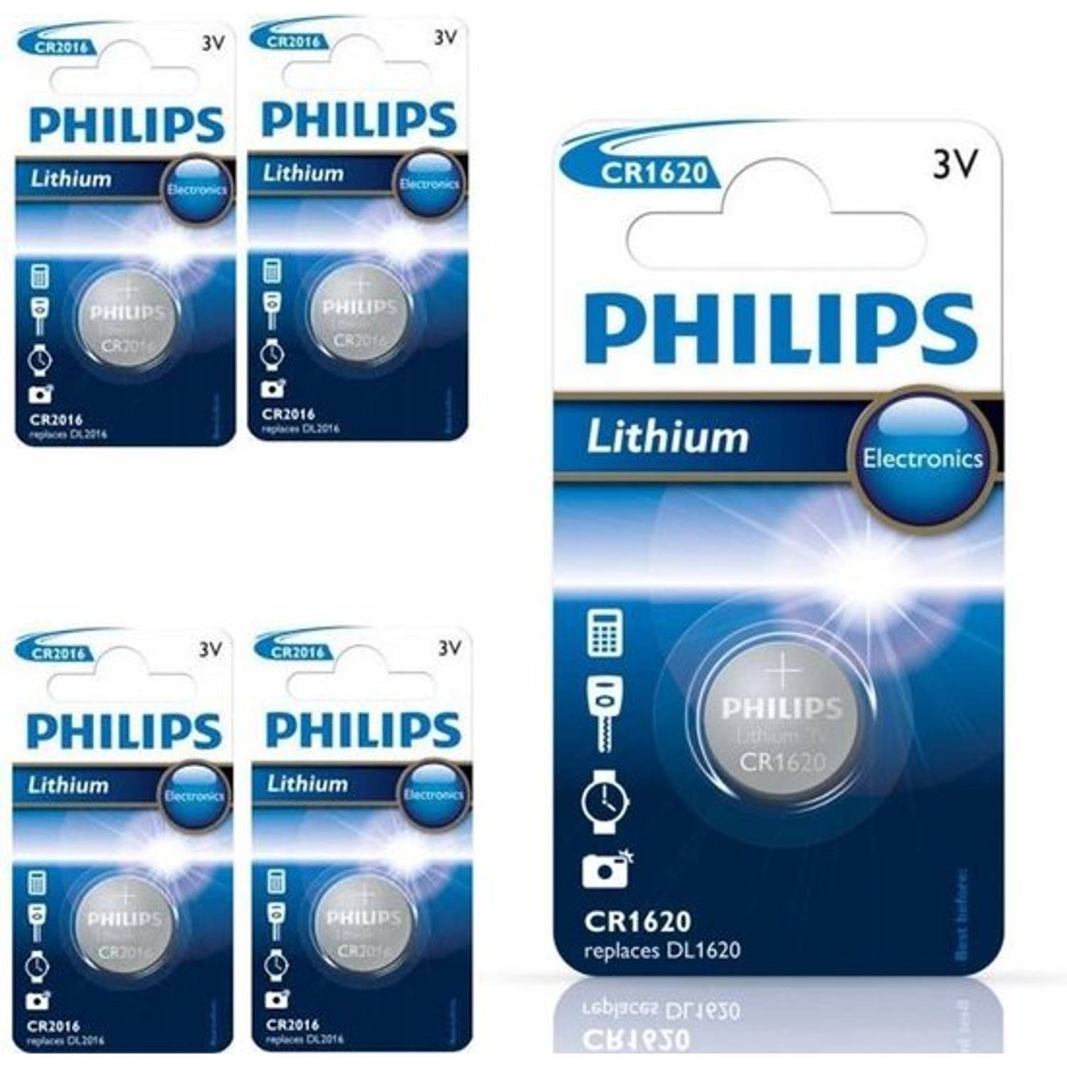 5 Stuks - Philips CR1620 3v lithium knoopcelbatterij