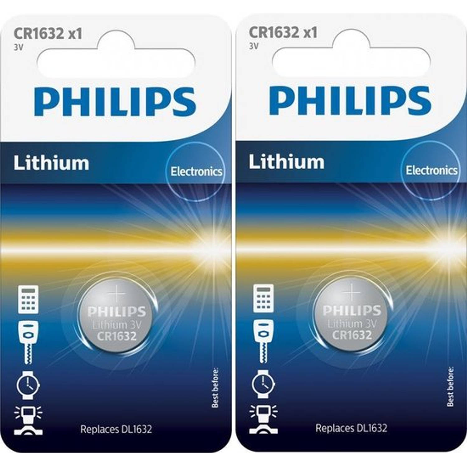 2 Stuks - Philips CR1632 3v lithium knoopcelbatterij