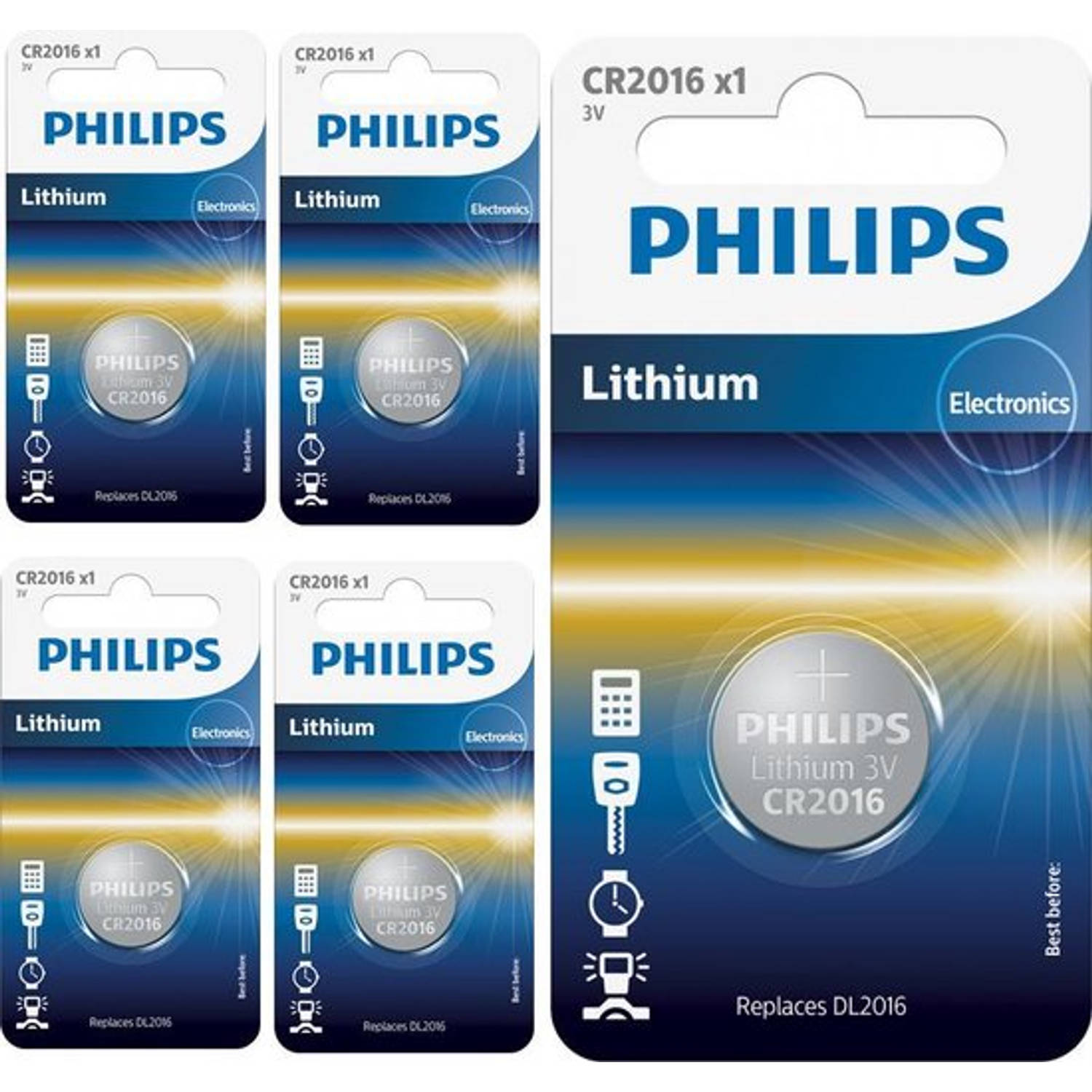 5 Stuks - Philips CR2016 3v lithium knoopcelbatterij