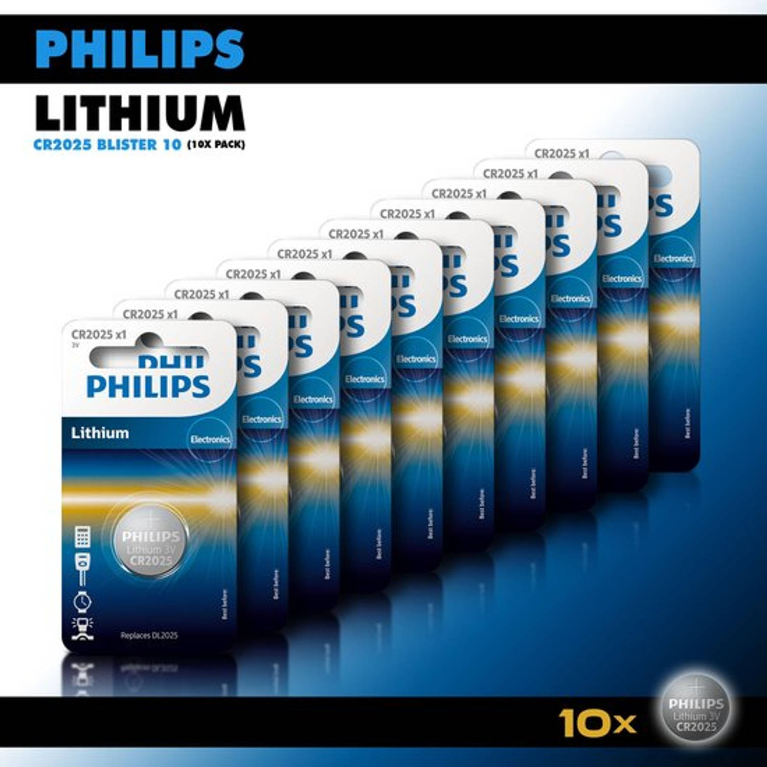Philips Lithium Knoopcel batterijen CR2025 - Knoopcellen 150 mAh - CR2025 3V - 10 stuks