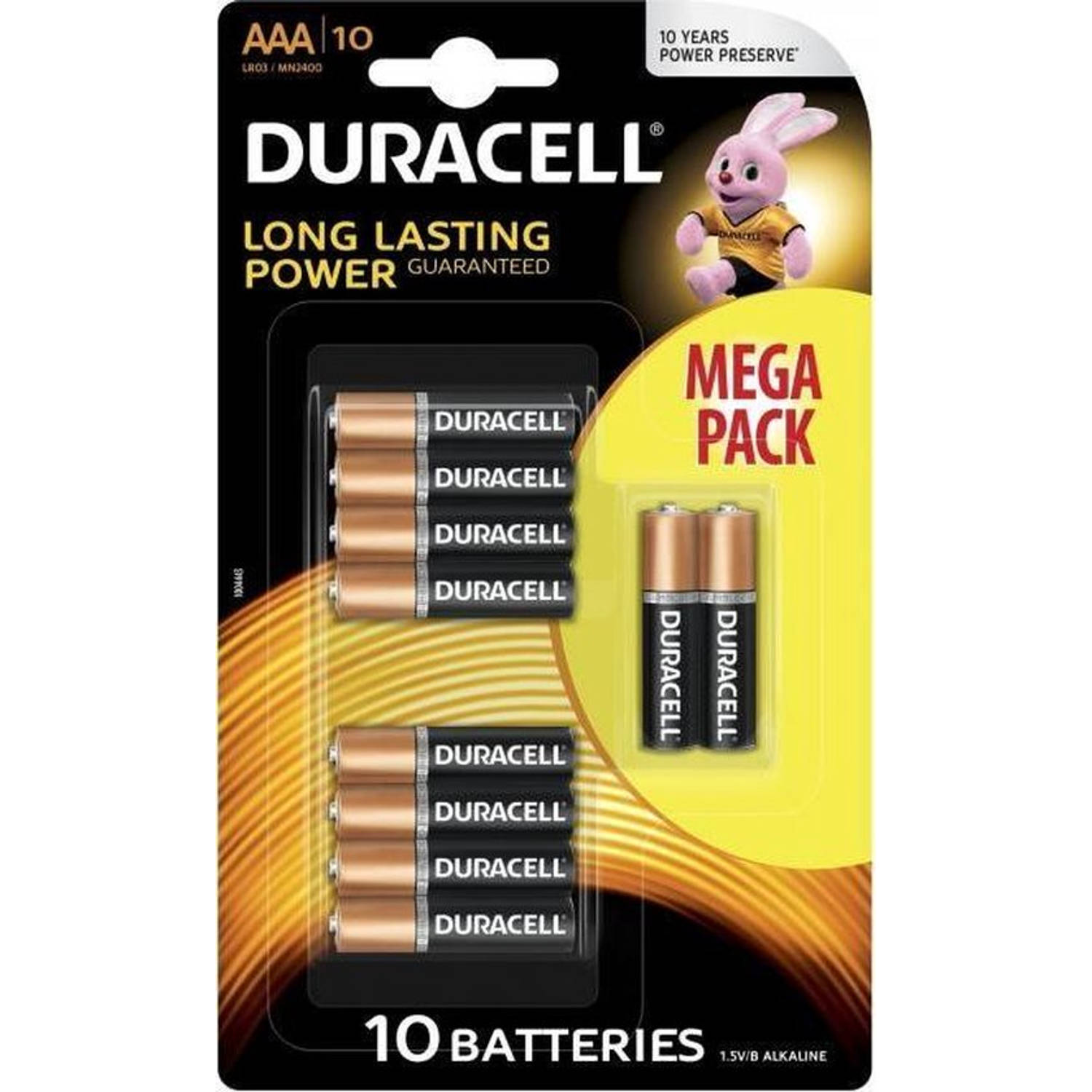 10 Stuks - Duracell MEGA PACK LR03 / AAA / R03 / MN 2400 1.5V alkaline batterij
