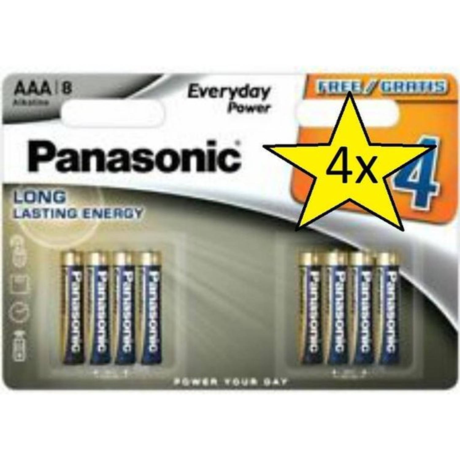 4 Blisters (32 batterijen) Panasonic Alkaline Everyday Power AAA