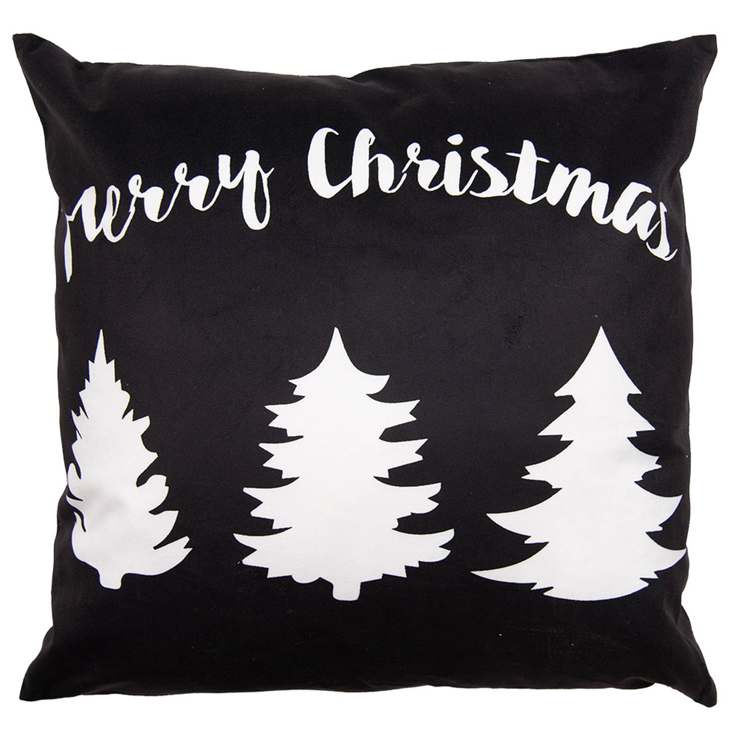 Clayre & Eef Kussenhoes 45x45 Cm Zwart Wit Polyester Vierkant Kerstboom Merry Christmas Sierkussenho