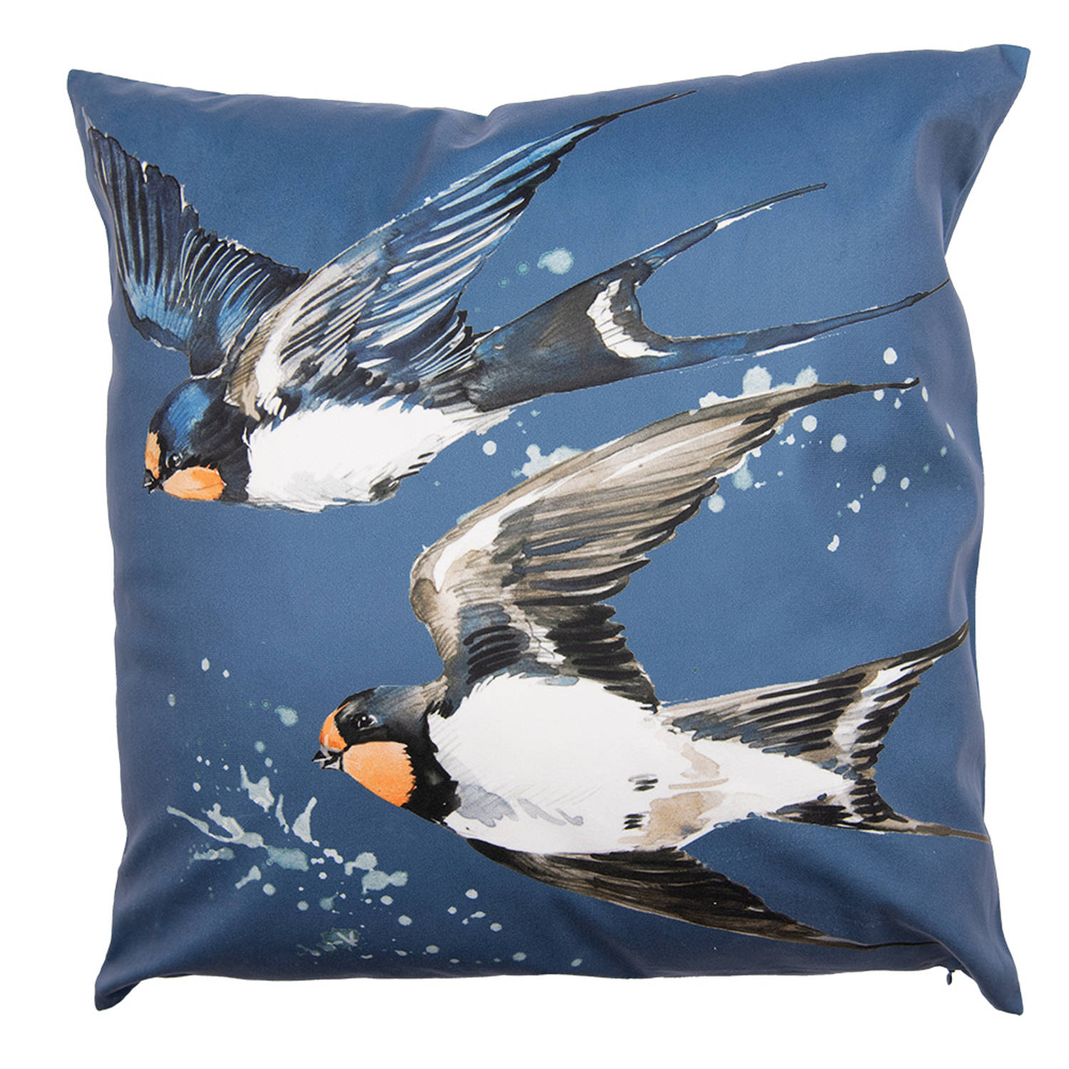 Clayre & Eef Kussenhoes 45x45 Cm Blauw Wit Polyester Vogels Sierkussenhoes Kussen Hoes Blauw Sierkus