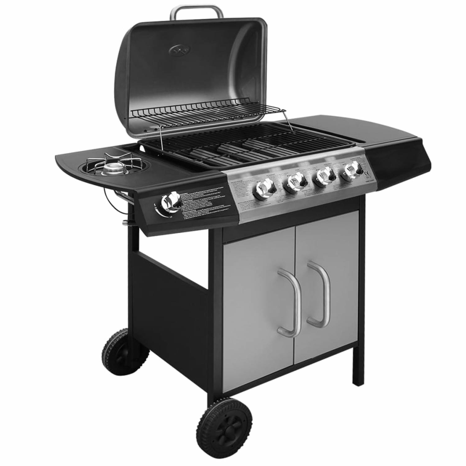 vidaXL Gasbarbecue grill 4 + 1 branders zwart en zilver