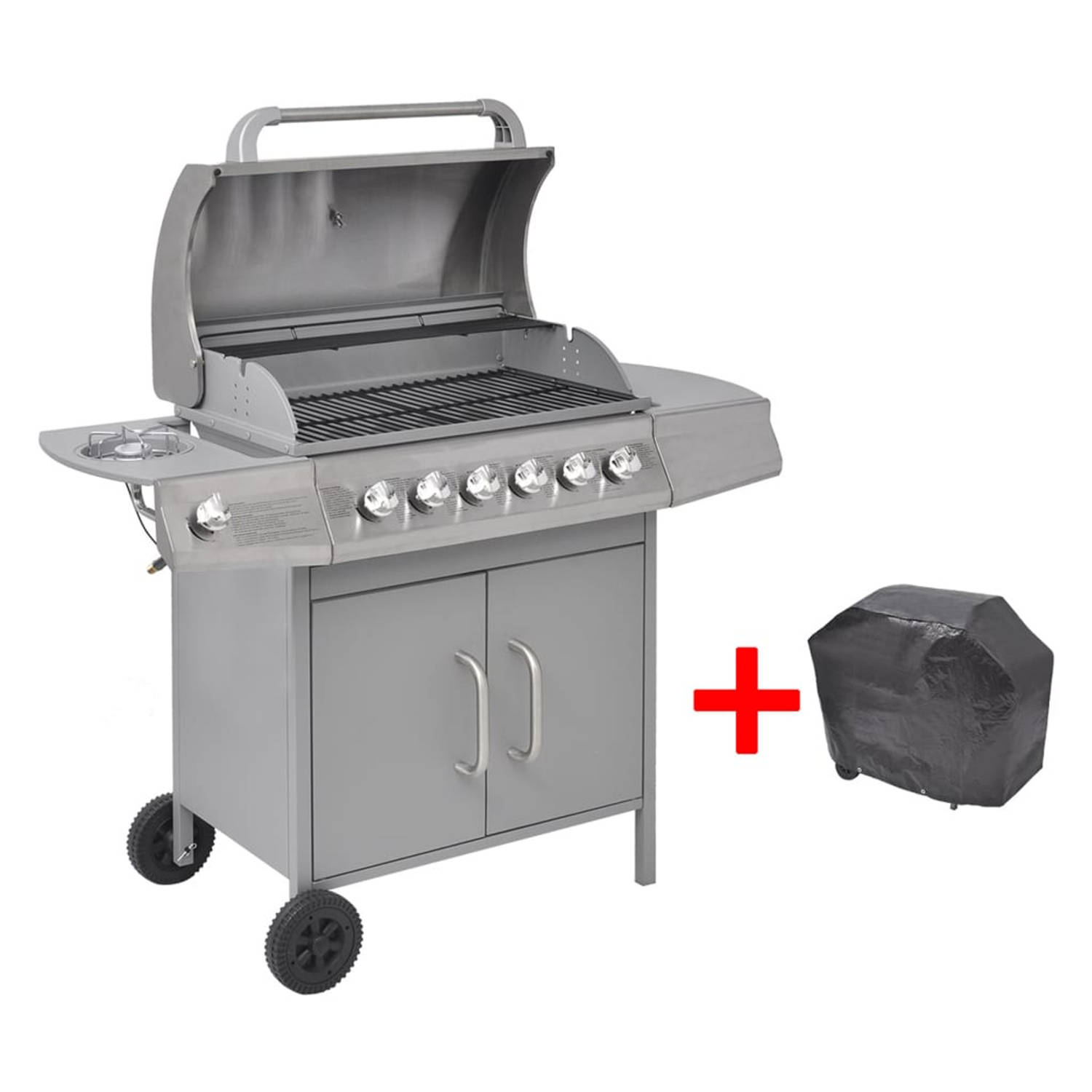 vidaXL Gasbarbecue grill 6 + 1 branders zilver