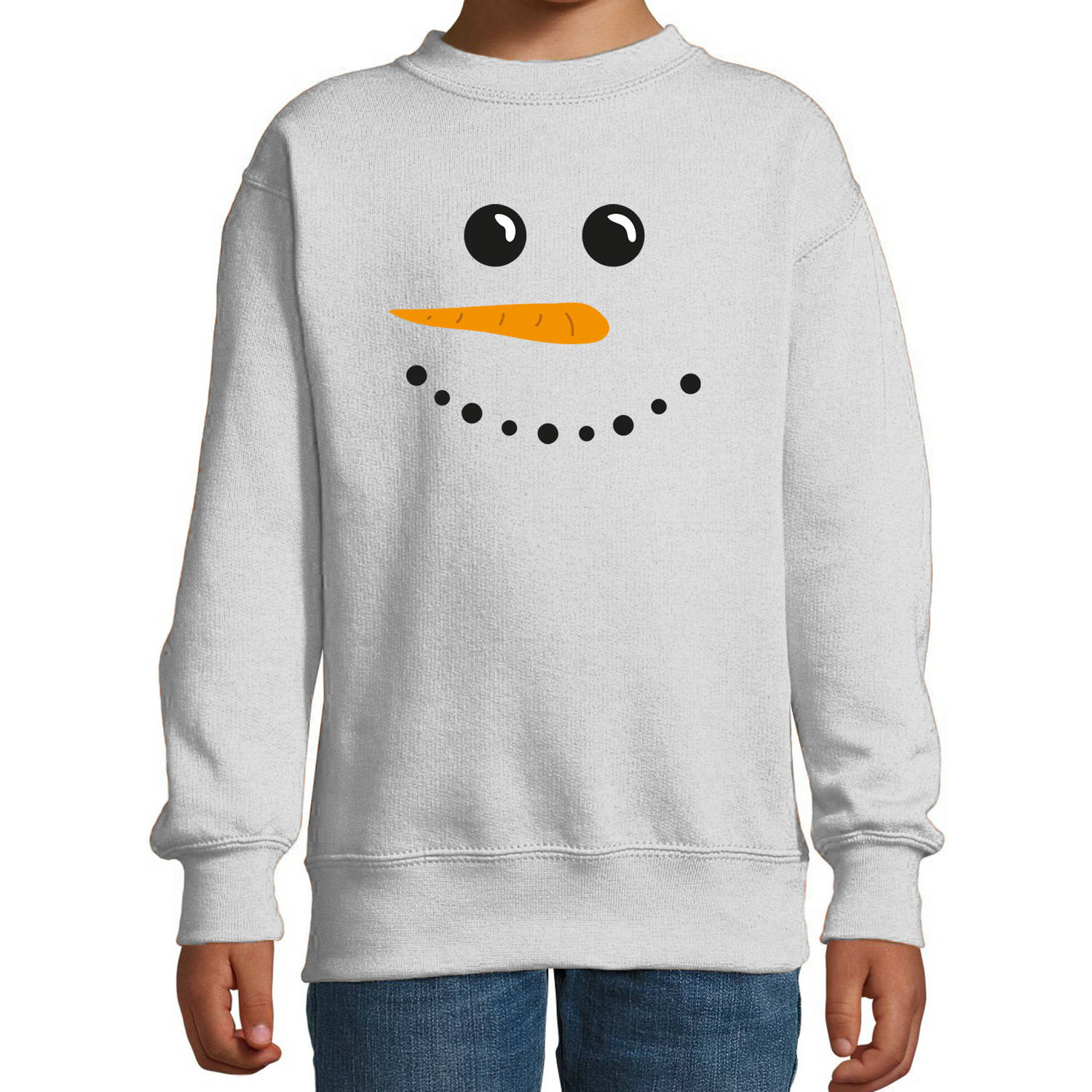 Sneeuwpop foute Kerstsweater / Kersttrui grijs voor kinderen 9-11 jaar (134/146) - kerst truien kind