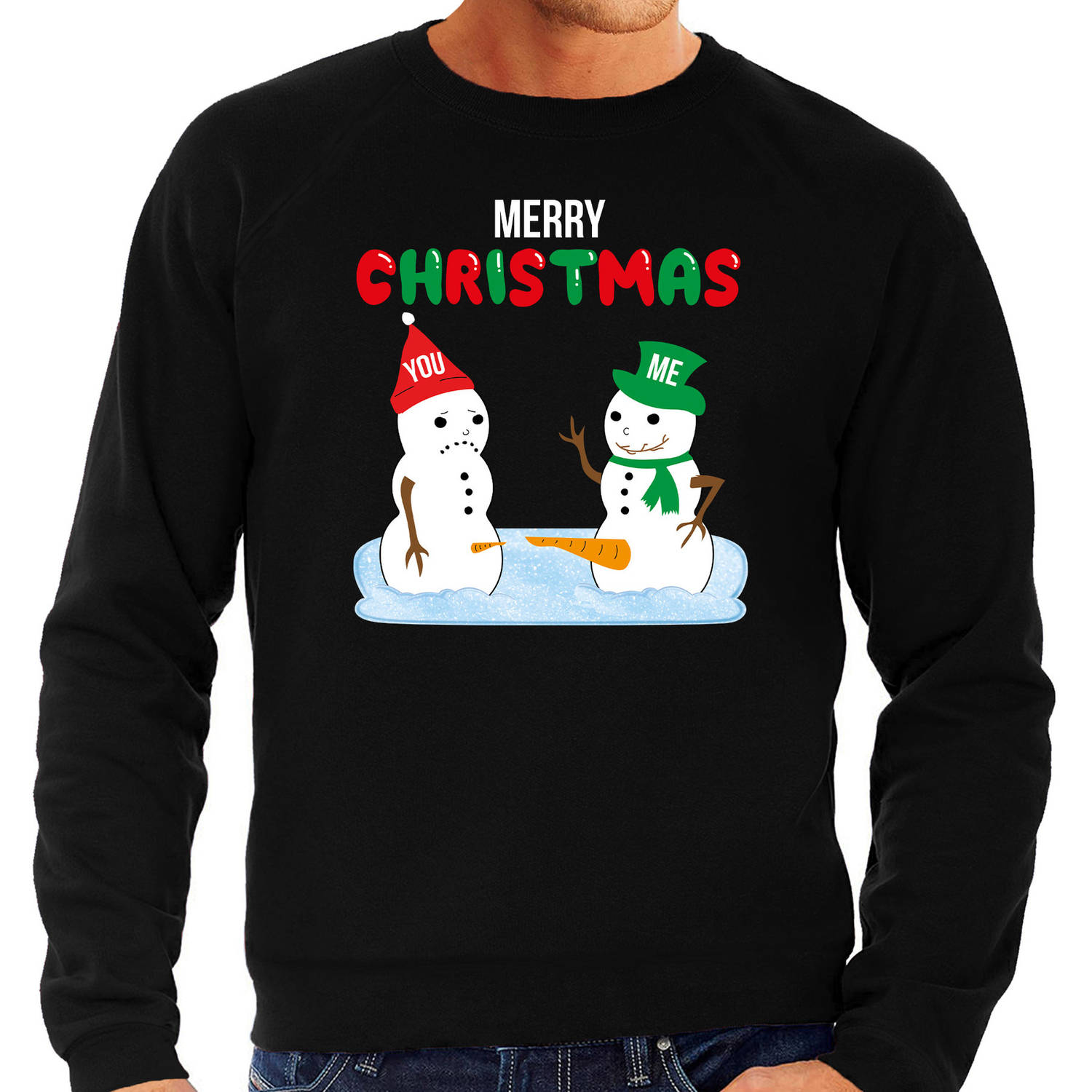 Grote maten Merry Christmas sneeuwpoppen mijne is groter fout Kerst sweater / trui zwart voor heren 3XL - kerst truien