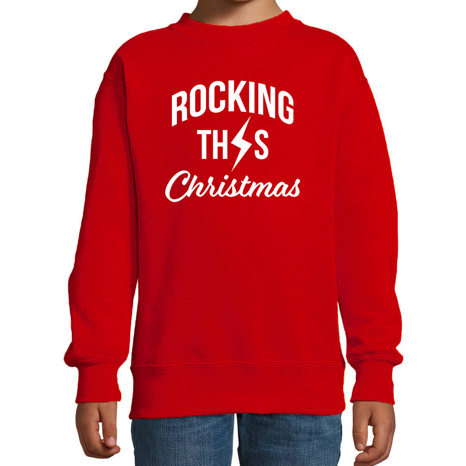 Rocking this Christmas foute Kerstsweater / Kersttrui rood voor kinderen 14-15 jaar (170/176) - kerst truien kind