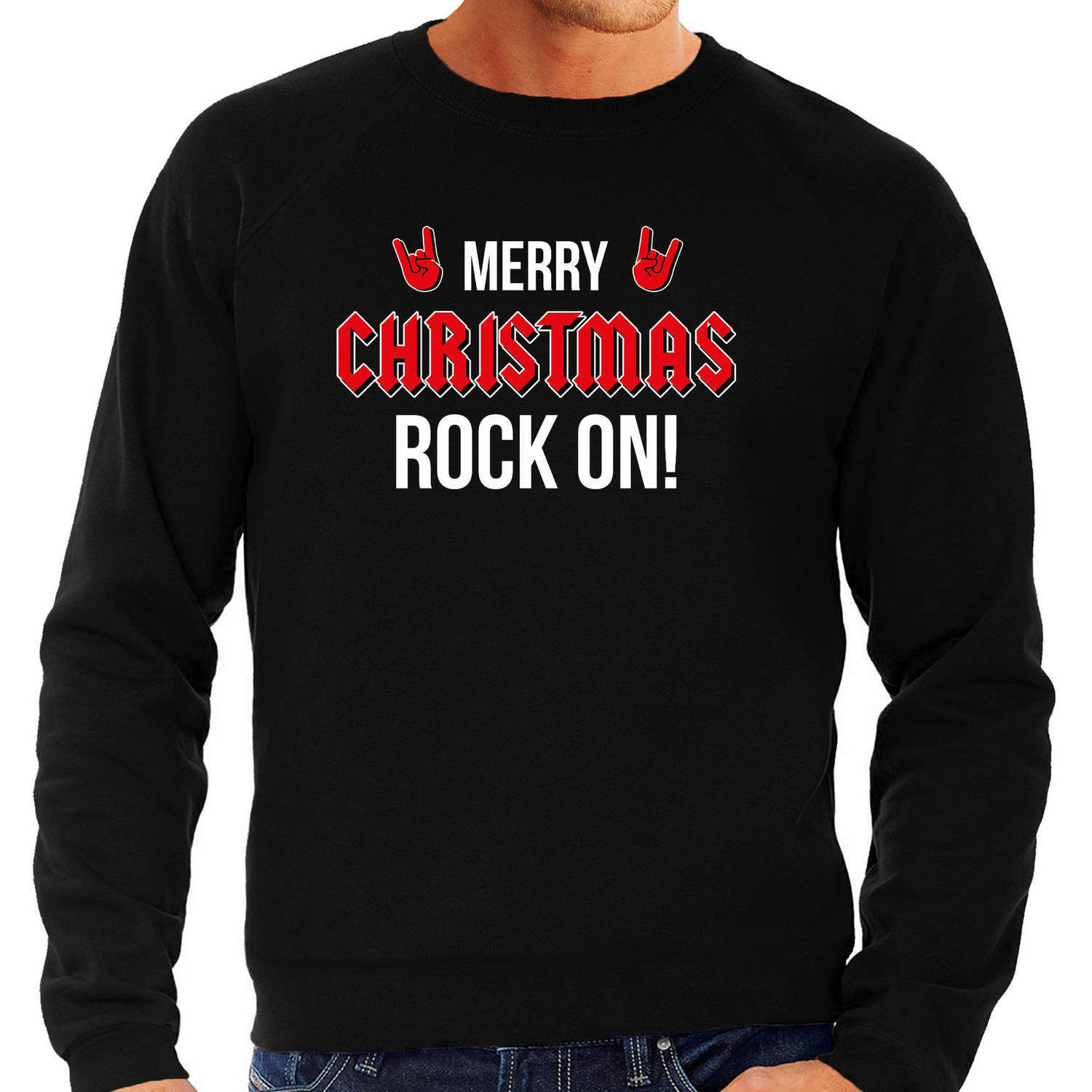 Merry Christmas Rock on foute Kerstsweater / Kersttrui zwart voor heren 2XL - kerst truien