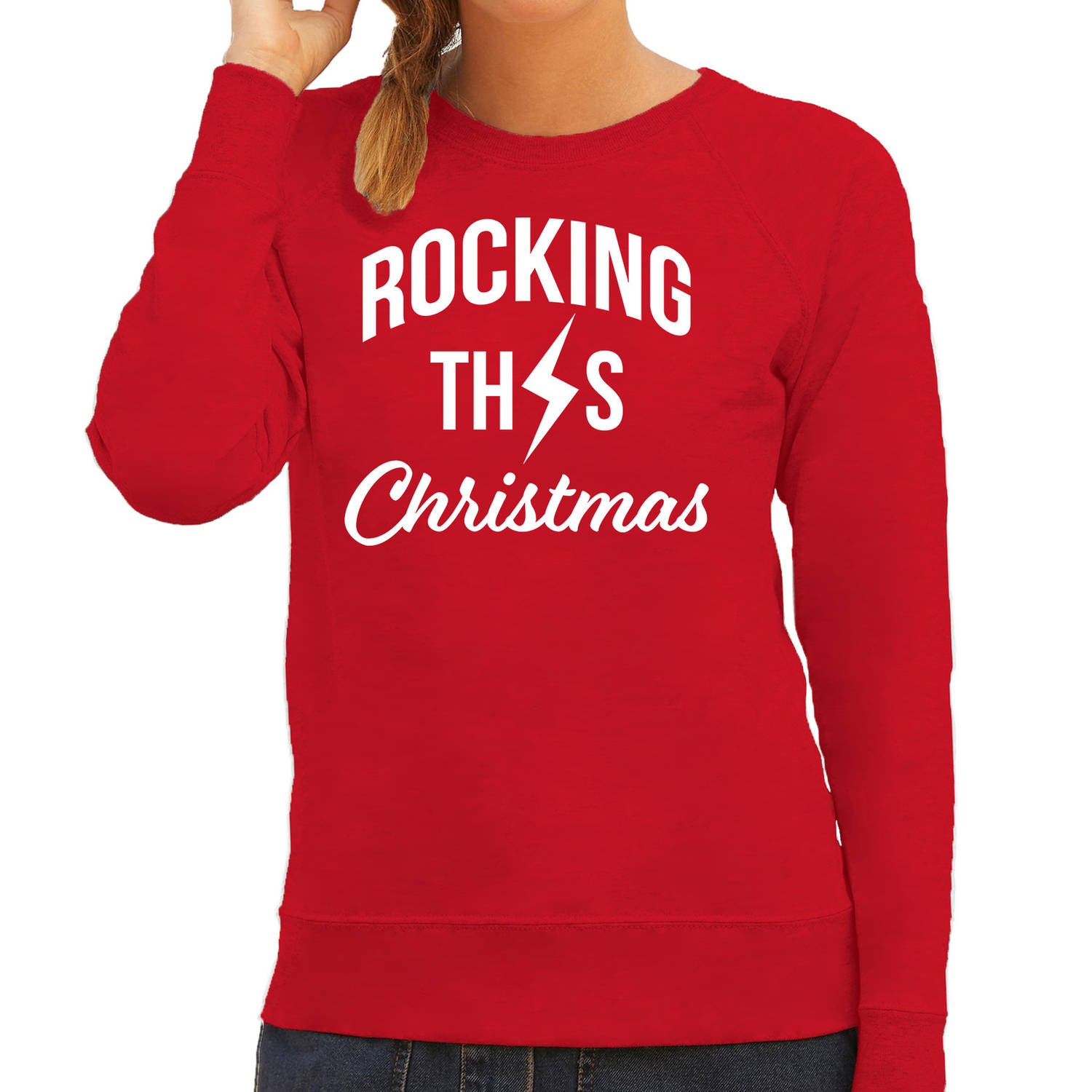 Rocking this Christmas foute Kerstsweater / Kersttrui rood voor dames S - kerst truien