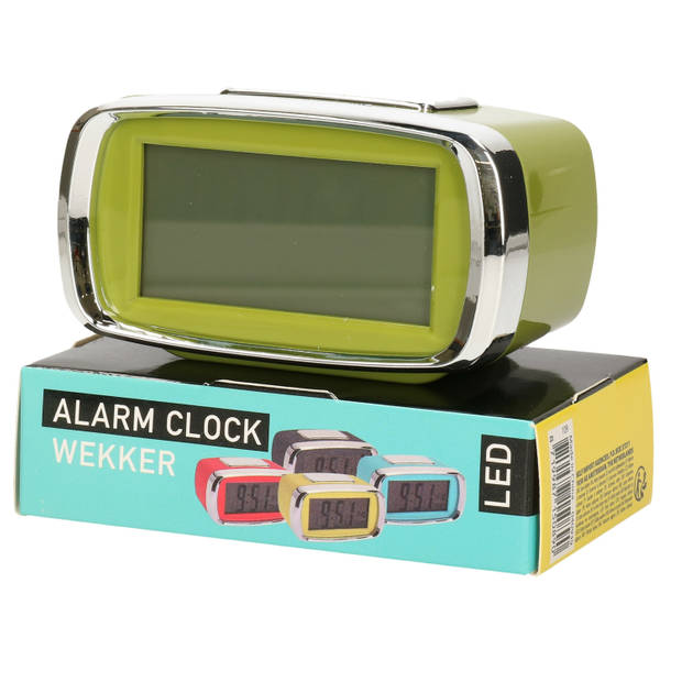Digitale wekker/alarm klok 12 x 8 x 10 cm groen - Wekkers