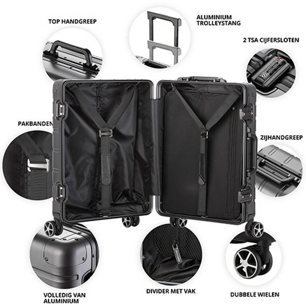 CarryOn Kofferset ULD - Luxe Aluminium Handbagage koffer 55cm + 76cm grote reiskoffer - Grijs
