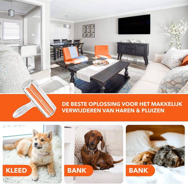 RX Goods Pluizen en Haren Verwijderaar met Schoonmaakborstel - Kleding Borstel & Roller – Huisdier - Oranje