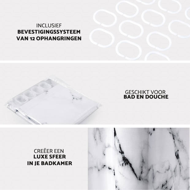 RX Goods Douchegordijn Marmer - 180x180cm - Incl. 12 Ringen - Waterafstotend – Polyester