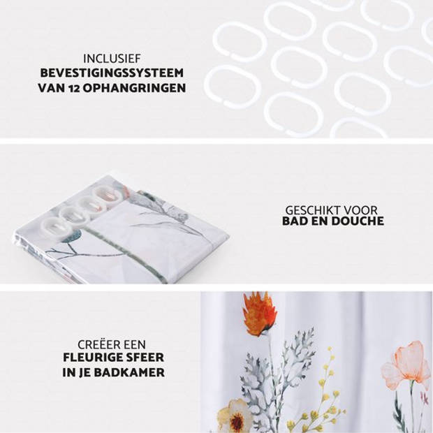 RX Goods Gekleurde Natuur Bloemen Douchegordijn - 180x180cm - Incl. 12 Ringen - Waterafstotend – Polyester