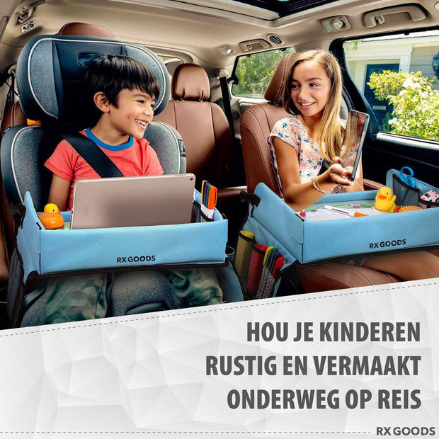 RX Goods Premium Reistafel met Tekentafel & Tablethouder– Opvouwbaar - Auto Organizer - Whiteboard - Blauw